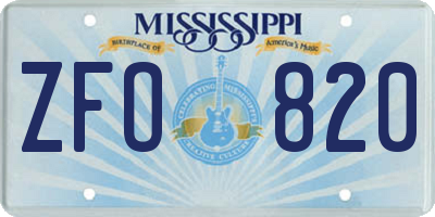 MS license plate ZFO820