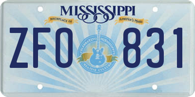 MS license plate ZFO831