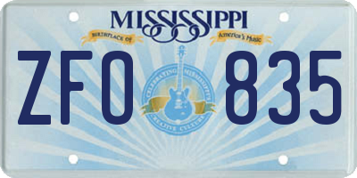 MS license plate ZFO835