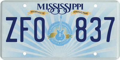 MS license plate ZFO837