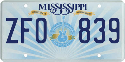 MS license plate ZFO839