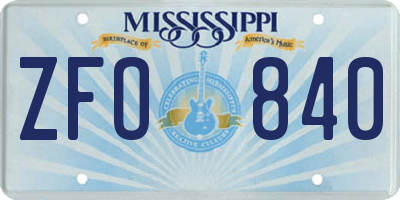 MS license plate ZFO840