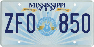 MS license plate ZFO850