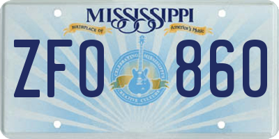 MS license plate ZFO860