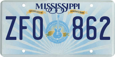 MS license plate ZFO862