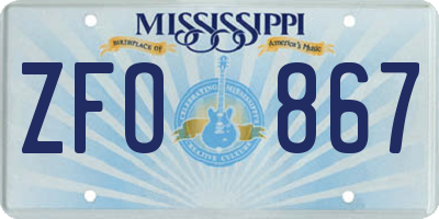 MS license plate ZFO867