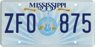 MS license plate ZFO875