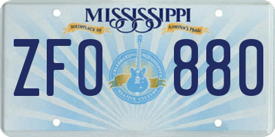 MS license plate ZFO880