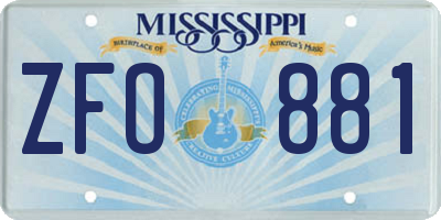MS license plate ZFO881