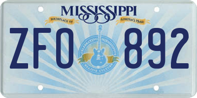 MS license plate ZFO892