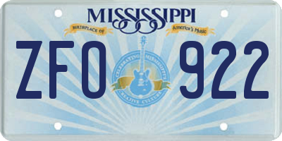 MS license plate ZFO922