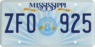 MS license plate ZFO925