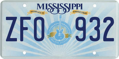 MS license plate ZFO932