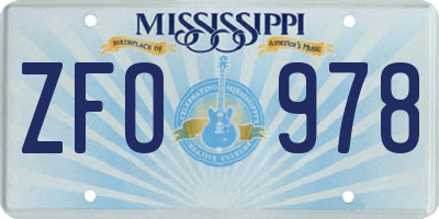 MS license plate ZFO978