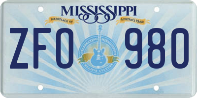 MS license plate ZFO980