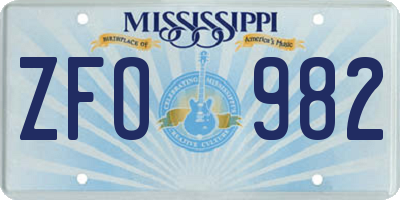 MS license plate ZFO982