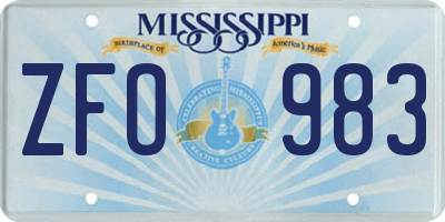 MS license plate ZFO983