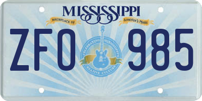 MS license plate ZFO985
