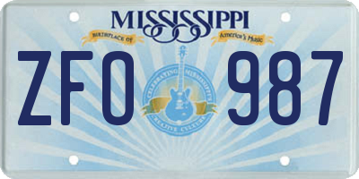 MS license plate ZFO987