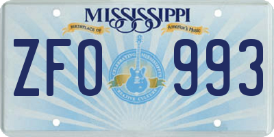 MS license plate ZFO993