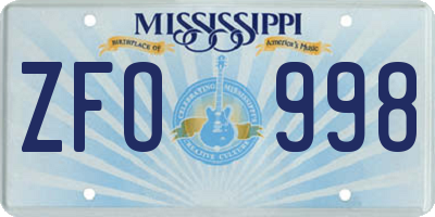 MS license plate ZFO998