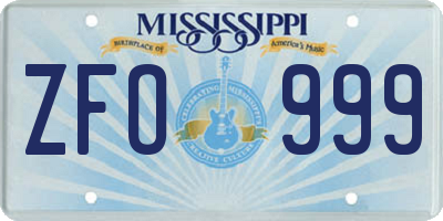 MS license plate ZFO999