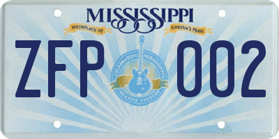 MS license plate ZFP002
