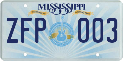 MS license plate ZFP003