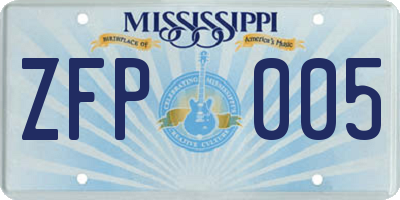 MS license plate ZFP005