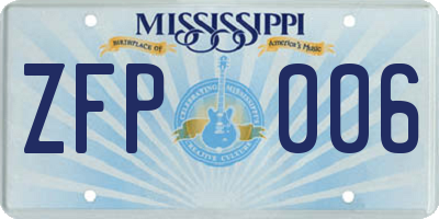 MS license plate ZFP006