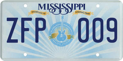 MS license plate ZFP009