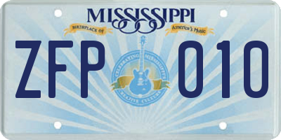 MS license plate ZFP010