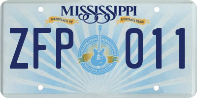 MS license plate ZFP011