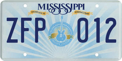 MS license plate ZFP012