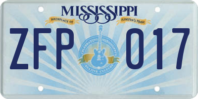 MS license plate ZFP017