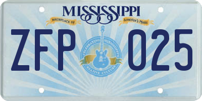 MS license plate ZFP025
