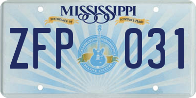 MS license plate ZFP031