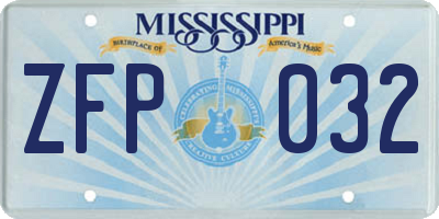 MS license plate ZFP032