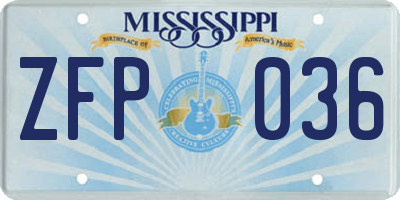 MS license plate ZFP036