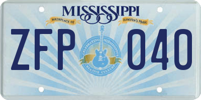 MS license plate ZFP040