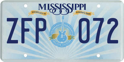 MS license plate ZFP072