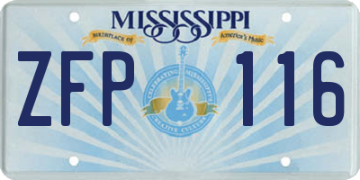 MS license plate ZFP116