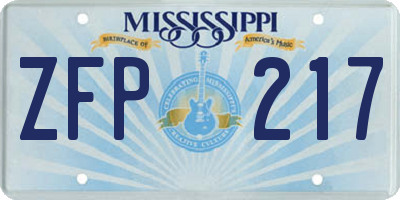 MS license plate ZFP217