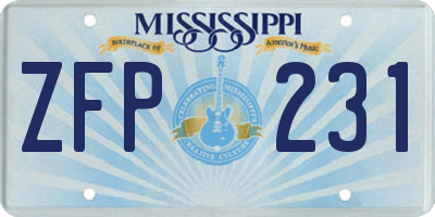 MS license plate ZFP231