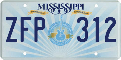 MS license plate ZFP312
