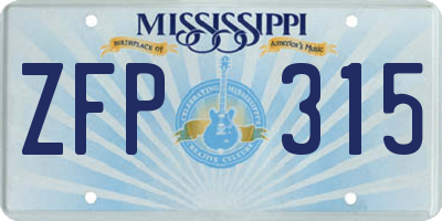 MS license plate ZFP315