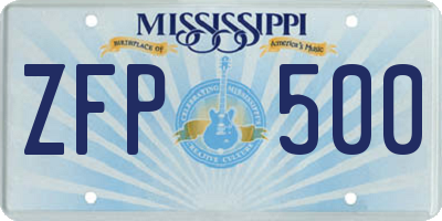 MS license plate ZFP500