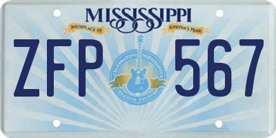 MS license plate ZFP567