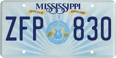 MS license plate ZFP830