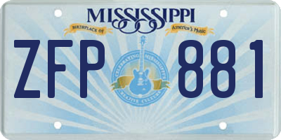 MS license plate ZFP881